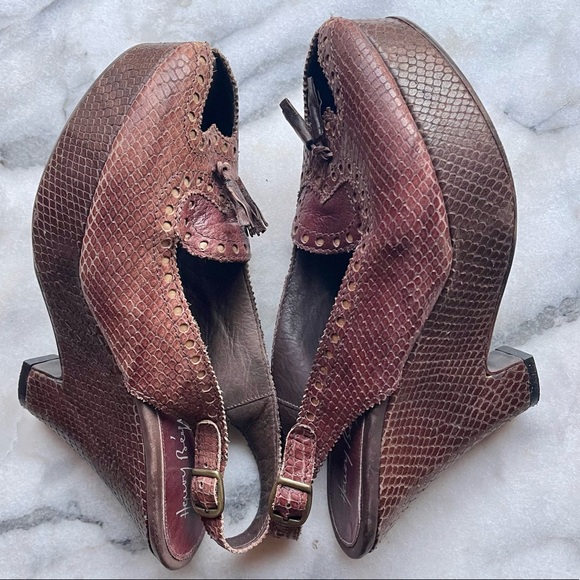 Vintage Henry Beguelin brown snakeskin leather sling back platforms - Picture 4 of 11